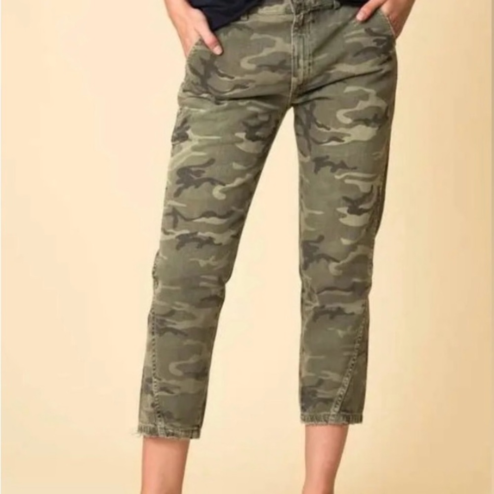 AMO cotton camo print trousers